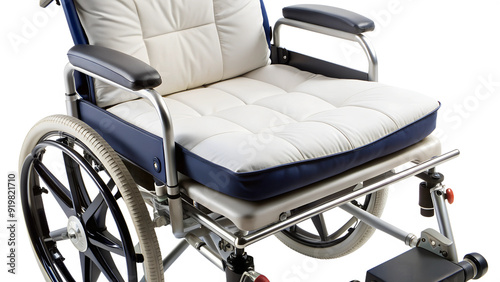 Modern wheelchair with padded seat and armrests PNG isolated transparent