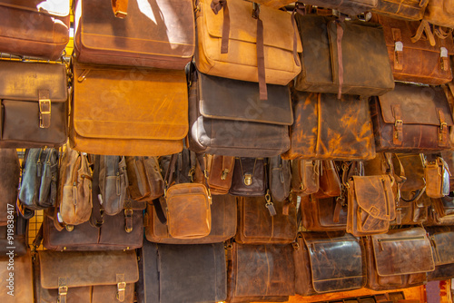 Display of beautiful, famous leather products in the beautiful city of Florence in Italy