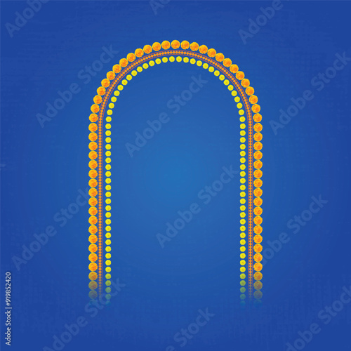 durga puja, poster, arch pattern on blue background, Durga Puja Background, Frame, Border, Sale. 