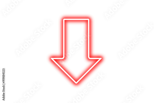 Sparkle red neon arrow bouncing slide to down on transparent background. Glowing neon futuristic arrow icon