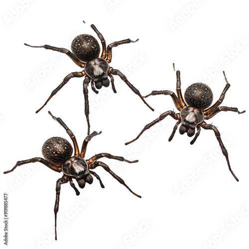 PNG Three spiders on a white background