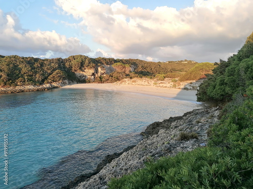 Lonely paradisiac beach Petit Sperone early in the morning, Corse. No people