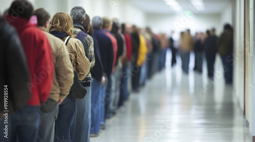 Long line voting booth location hospital clinic hallway waiting