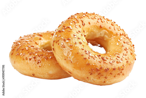 two bagels on a white separated from white and transparent background