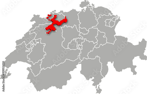 solothurn map ADMINISTRATIVE DIVISIONS of SWITZERLAND 3d isometric map