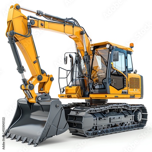 Small crawler loader with a tilting bucket, isolated on white, showcasing maneuverability, photo of crawler loader isolated white background, maneuverable design