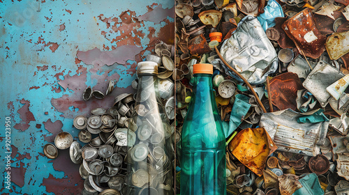 A thought-provoking photo of a discarded object juxtaposed with its recycled counterpart, highlighting the potential for transformation