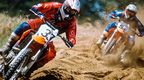 Write an informative article exploring the evolution of motocross techniques and equipment, focusing on close-up details such as bike suspension, protective gear innovations