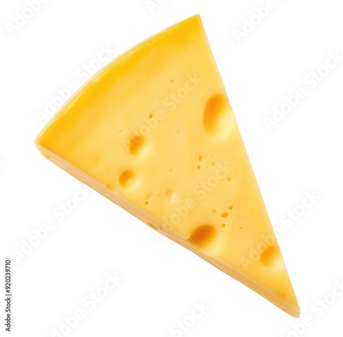 Triangle piece of cheese isolated on transparent background, top view