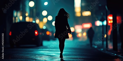 Woman Walking at Night