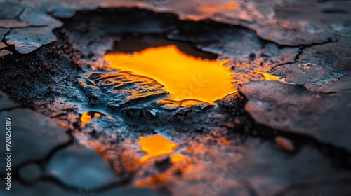  A tight shot of a yellow-oozing hole in the ground The earth's fissure expels yellow substance steadily