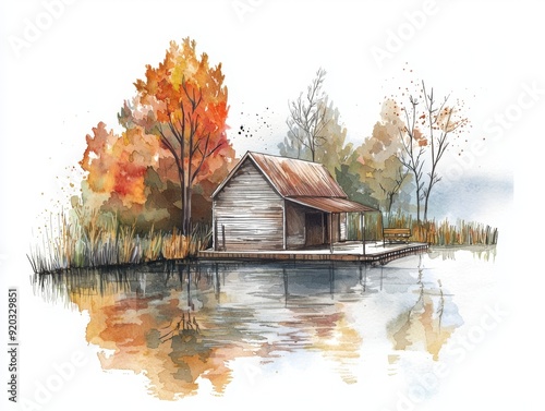 Serene Boathouse Watercolor Illustration for Relaxation and Leisure Generative AI