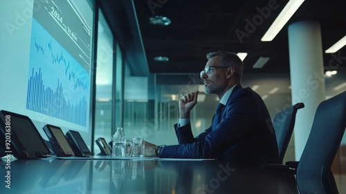 Businessman in a meeting room presenting 2024 financial projections