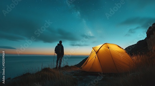 Serene Night Camping. Adventure and Wonder concept