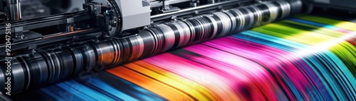 High-quality printing process with vibrant colors, showcasing a printing machine in action producing stunning designs.