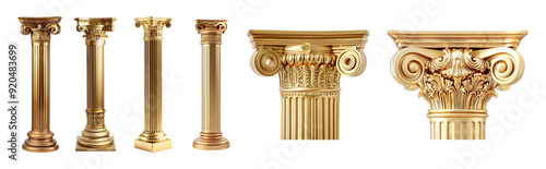 Gold Column Pedestal Isolated on transparent background.