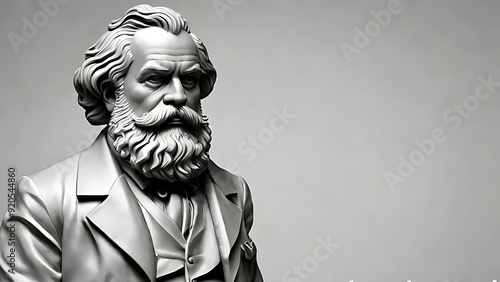 An illustratioof German philosopher Karl Marx with blank canvas and space for quotes writing 