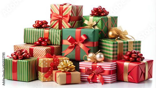 Pile of gifts isolated on white background. Clipping path