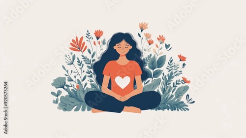 Embracing Self Compassion for Holistic Mental Health Care through Flat Design A calming serene image that symbolizes the importance of self care self acceptance