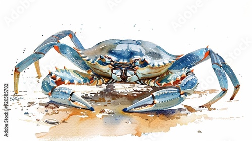 Crab clipart scuttling along the shoreline,Clipart, watercolor illustration, Perfect for nursery art The style is handdrawn, white background