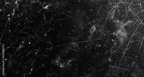 A black background with white stars scattered among scratches and dust, evoking a grainy, old film texture..