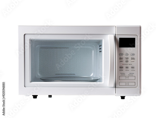 a white microwave oven with buttons and a screen