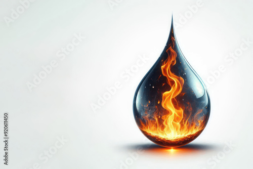 Fire inside a drop of water. Space for text.