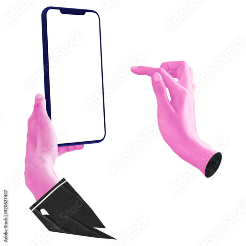 Hand using smartphone png sticker, transparent background