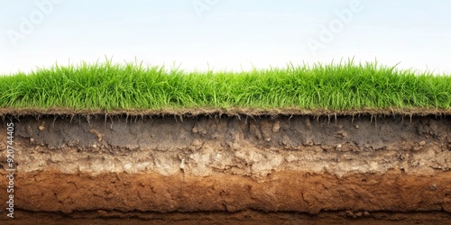 Underground soil layer cross section with grass on top, earth, erosion, ground, layers, underground, cross section