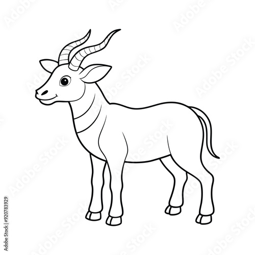 Common eland Outline Design, Common eland Clipart, Cute Baby Common eland illustration in black and white 