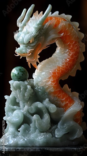 Auspicious Dragon with Jade: A dragon coiled around a jade ornament, signifying good fortune and authority