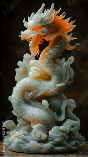 Auspicious Dragon with Jade: A dragon coiled around a jade ornament, signifying good fortune and authority