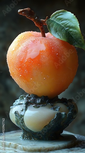 Auspicious Peach in 3D Art: A three-dimensional auspicious peach with detailed textures and vibrant colors, symbolizing modern health and success