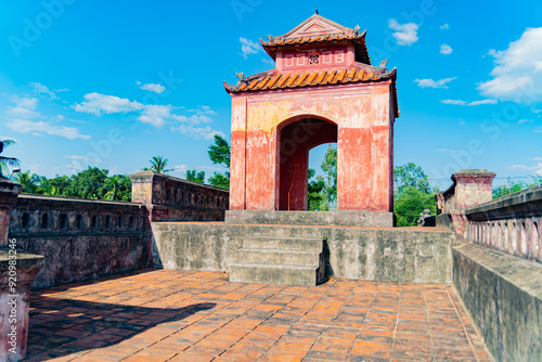 The gates of the ancient citadel. The Dien Khanh Citadel is located 10 kilometers west of Nha Trang in Vietnam. The citadel was built in 1793. 