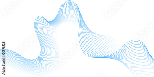 Abstract blue line wave background. Technology abstract lines on white background. Undulate Grey Wave Swirl, frequency sound wave, twisted curve lines with blend effect. 