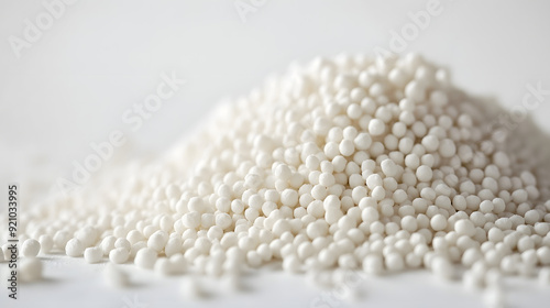 White raw plastic pellets Background Close-up Plastic granules Polymer plastic beads resin polymer