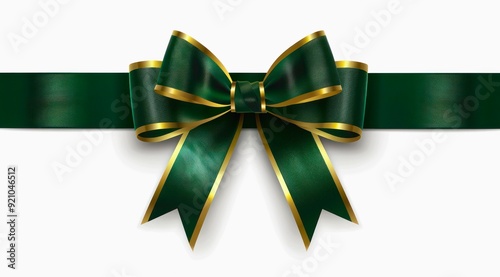 Dark green ribbon and bow with golden edges on a white background.