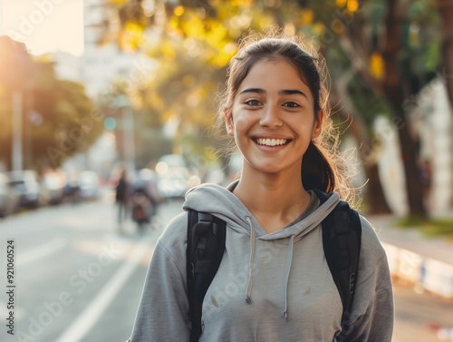 Latino Woman Smiling in the City