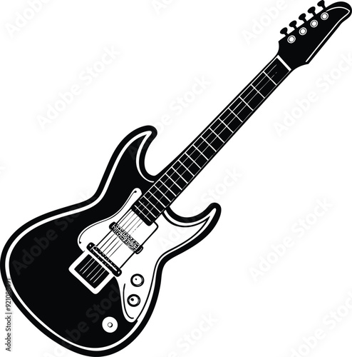 Electric Guitar Black and White Silhouette Icon Vector Design on White Background