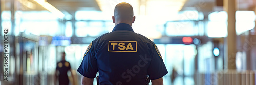 TSA Officer Walking Through an Airport Terminal on Duty