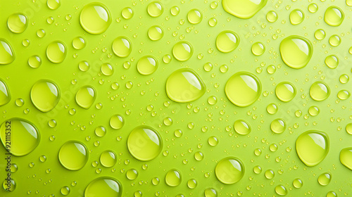 Water drops on green metal on car paint. Hydrophobic effect on metal surface