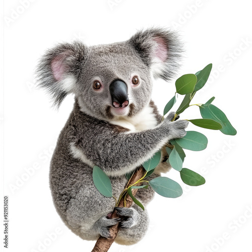 Watercolor Portrait of a Cute Koala Clinging to a Branch