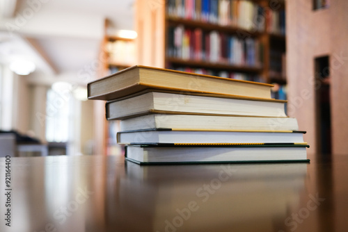 Pile of Books in a Library