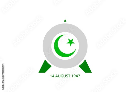 Pakistan 14 august independence day badge design illustration. Happy Independence Day of Pakistan, 14th of August, Pakistan Independence Day 14 August, "Youm-e-Azadi" means Pakistan Independence Day. 