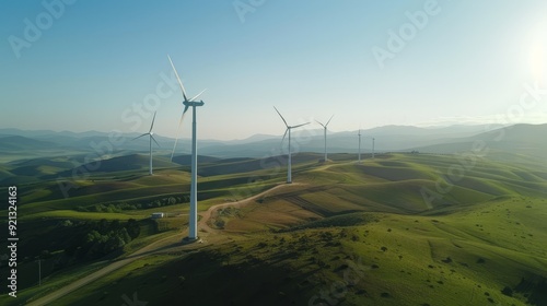 Aerial views of windfarm and wind energy station