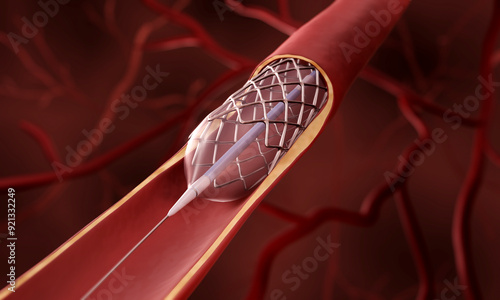 Angioplasty, Stent insertion 3d illustration