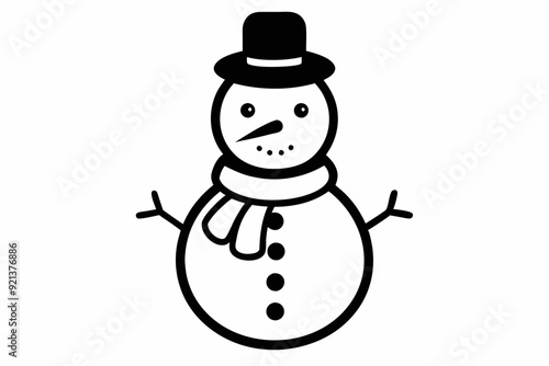 Black line art Christmas snowman silhouette