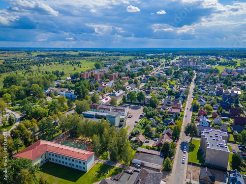 Kaisiadorys, Lithuania. Aerial drone view of Lithuanian city, capital of culture 2024. Small town in Kaunas district