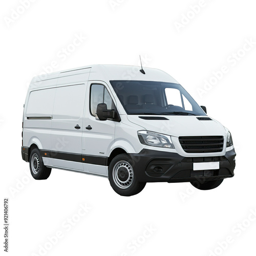 WhiteCargo Van on Isolated Transparent Background on isolated transparent background