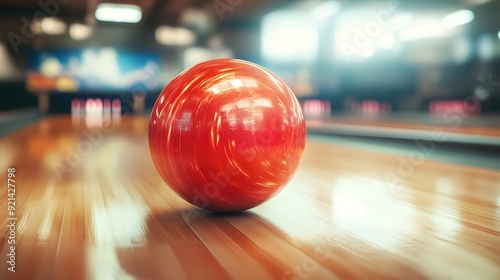 Spinning bowling ball in motion. Background with selective focus and copy space 